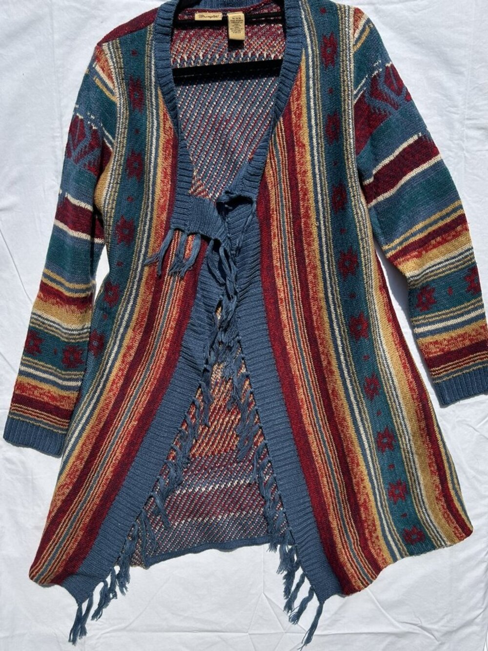Aztec Wrangler Western Ranch Duster Long Open Cardigan Sweater Women's Medium - Picture 4 of 7